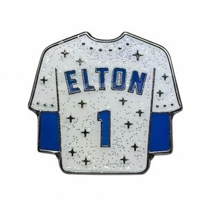 Elton John #1 Dodgers Jersey Enamel Pin Glitter White & Blue Collectible NEW